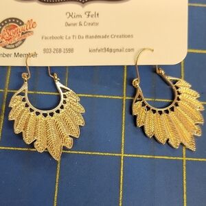 Bohemian Gold Tone Feather Leaf Earrings